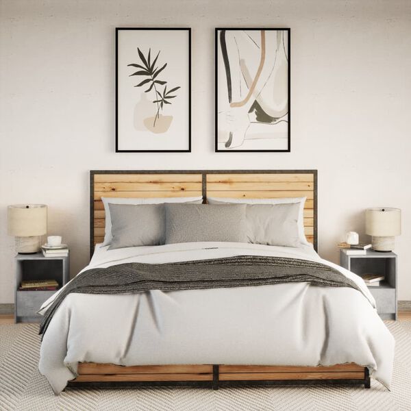 vidaXL Nattbord med LED 2 stk betonggr&aring; konstruert tre