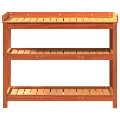 vidaXL Pottebord med hyller brun 108x45x86,5 cm heltre furu