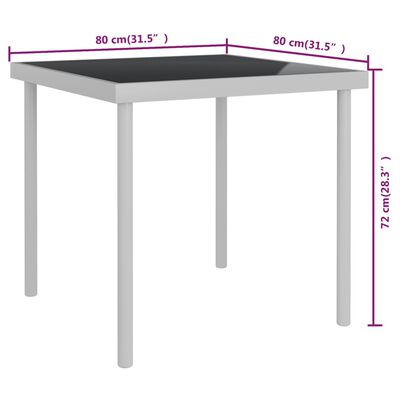 vidaXL Utendørs spisebord lysegrå 80x80x72 cm glass og stål