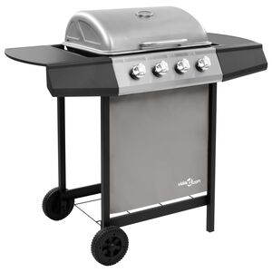 vidaXL Gassgrill med 4 brennere svart og s&oslash;lv