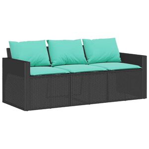 vidaXL Hagesofa med puter 3-seters svart polyrotting