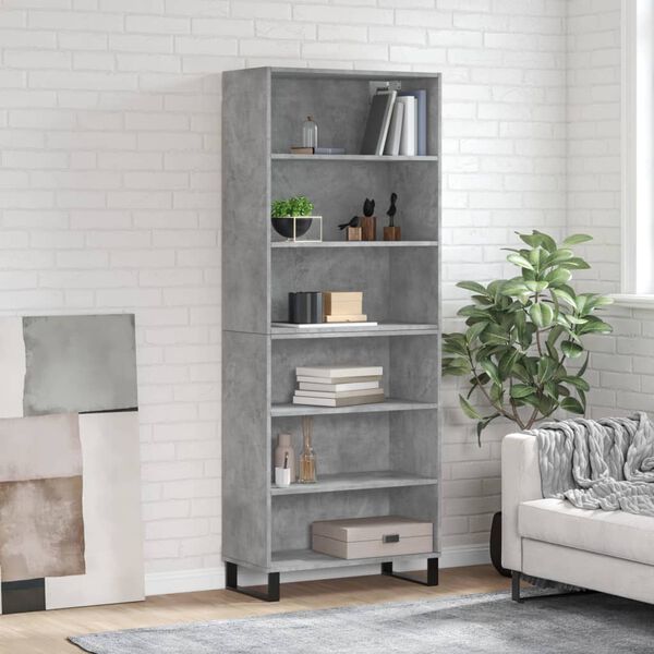 vidaXL Highboard betonggr&aring; 69,5x32,5x180 cm konstruert tre