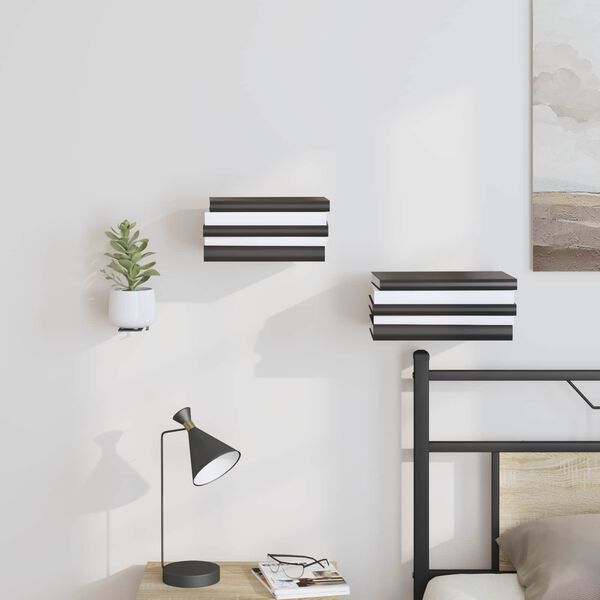 vidaXL Vegghylle med hylle Veggmontert 4 pcs Svart 6 x 10.8 x 6.6 cm