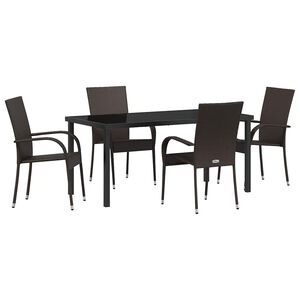 vidaXL Hage Spisegruppe 5 pcs Brun Pulverlakkert st&aring;l