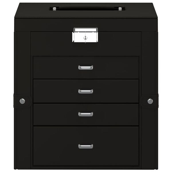 vidaXL smykkeskrin 5-lags med speil l&aring;sbar svart