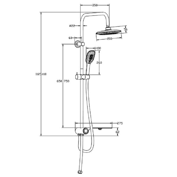 SCH&Uuml;TTE Overliggende dusjsett med sidehylle AQUASTAR hvit-krom