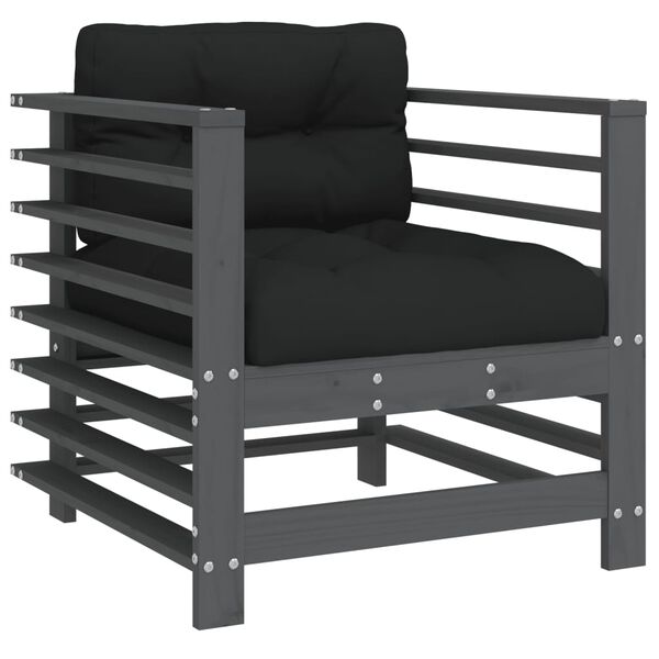 vidaXL Hagestoler med puter 2 stk grå heltre furu