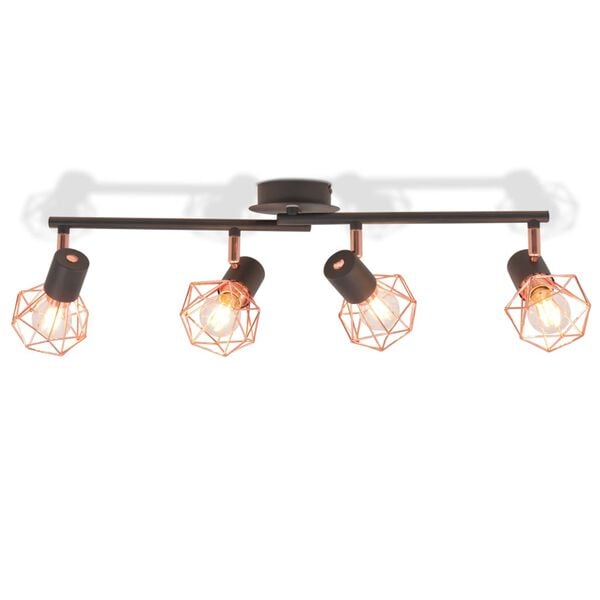 vidaXL Taklampe med 4 spotlys E14 svart og kobber