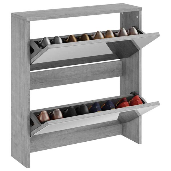 vidaXL Skoskap med speil 2 lag gr&aring; sonoma 63x17x67 cm