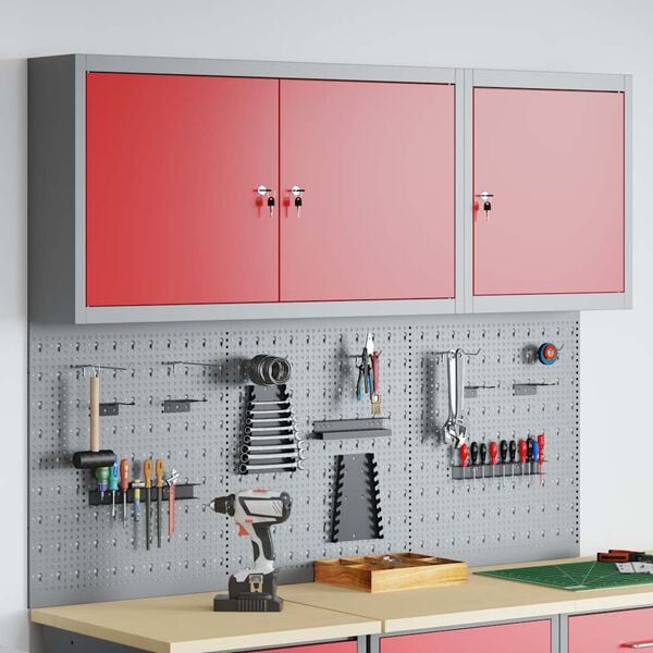 vidaXL Verkt&oslash;yskab og Pegboard Sett 5 pcs R&oslash;d 150 x 20 x 115 cm St&aring;l