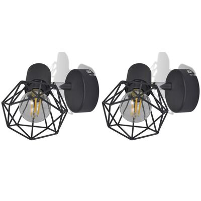 Vegglamper med LED-glødepærer 2 stk industriell stil trådramme svart