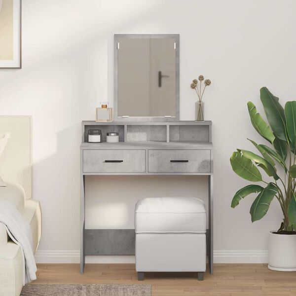 vidaXL Sminkebord med skuff Betonggr&aring; 79 x 41 x 140 cm Konstruert tre