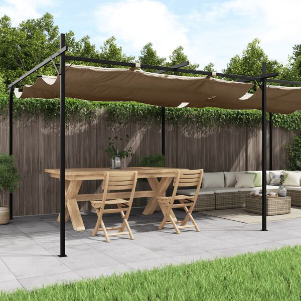vidaXL Pergola med uttrekkbar tak gråbrun 589x292x230 cm