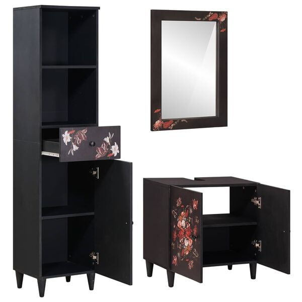 vidaXL Baderomsskapsett med skuff Veggmontert 3 pcs Massiv mango tre