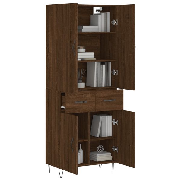vidaXL Highboard brun eik 69,5x34x180 cm konstruert tre
