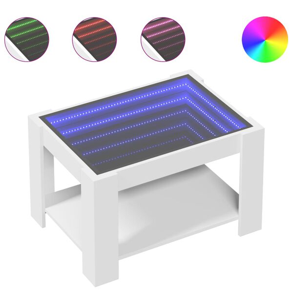 vidaXL Salongbord med LED hvit 73x53x45 cm konstruert tre