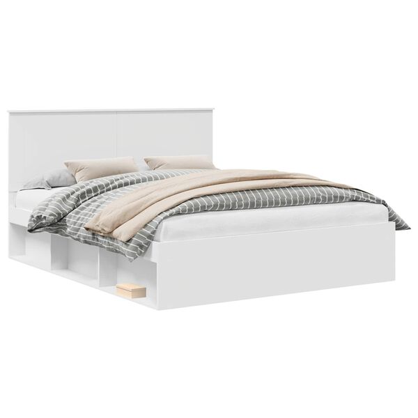 vidaXL Sengestamme med hodegjerde Hvit 160 x 200 cm Massiv furu