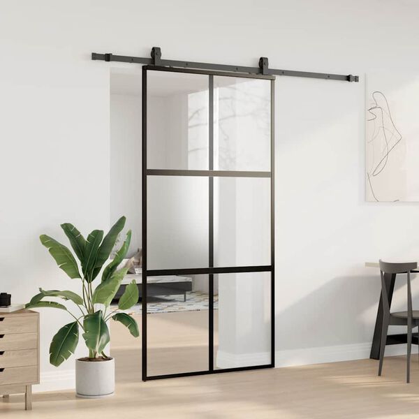 vidaXL Skyved&oslash;r med monteringssett svart 102,5x205 cm herdet glass