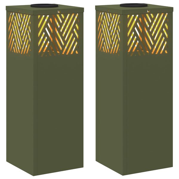 vidaXL Solenergi LED stibelys 2 pcs Olivengr&oslash;nn Kaldvalset st&aring;l