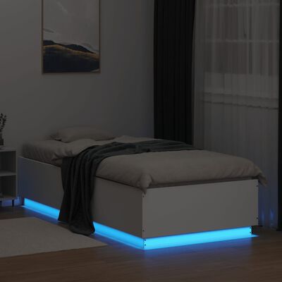 vidaXL Sengeramme med LED-lys hvit 90x200 cm konstruert tre