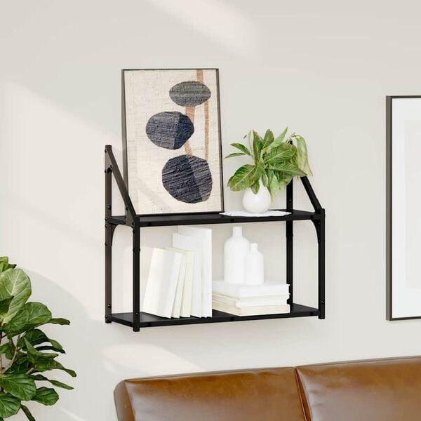 vidaXL Vegghylle med hylle Svart eik 60 x 21 x 51 cm Konstruert tre