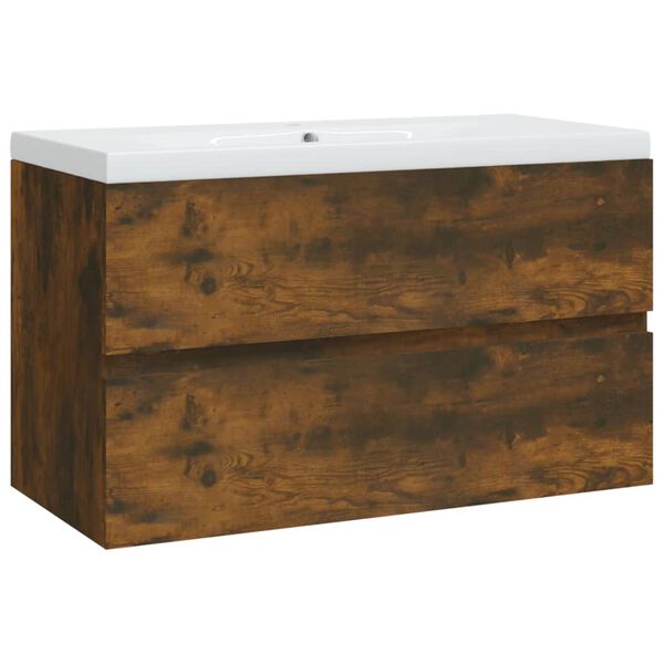 vidaXL Vaskskap med innebygd vask r&oslash;kt eik konstruert tre