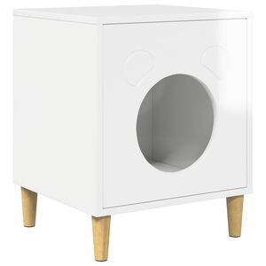 vidaXL Katt Hus Glanset Hvit 42,5 x 40 x 53 cm Konstruert tre