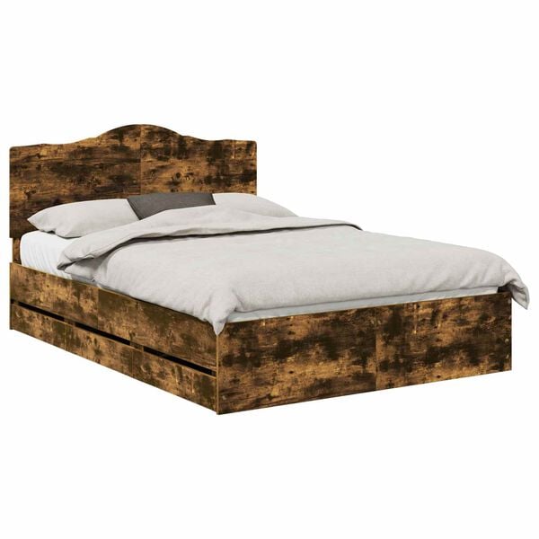 vidaXL Sengestamme med skuff R&oslash;kt eik 160 x 200 cm Ingeni&oslash;rtre