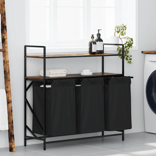 vidaXL skittentøyskurv 3 rom med hyller røkt eik