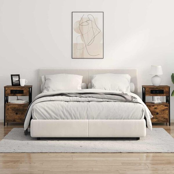 vidaXL Nattbordskap med skuff R&oslash;kt eik 40 x 31 x 60 cm Konstruert tre