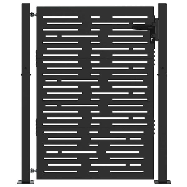 vidaXL Hageport med lås Svart 85 x 130 cm Pulverlakkert stål