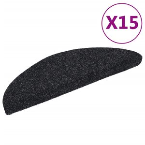 vidaXL Trappematter selvklebende 15 stk 56x17x3 cm svarte halvrund