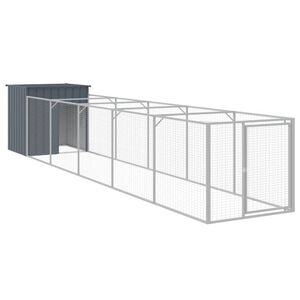 vidaXL Hundehus med g&aring;rd antrasitt 110x609x110 cm galvanisert st&aring;l