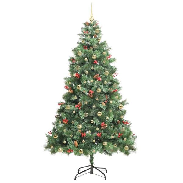vidaXL Kunstig juletre med LED -stripelys gr&oslash;nn 240 cm PVC og metall