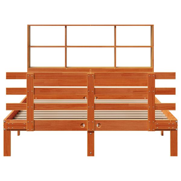 vidaXL Seng med bokhylle uten madrass voksbrun 150x200 cm heltre furu
