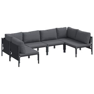 vidaXL Hagesofa Set med pute 6 pcs Svart St&aring;l