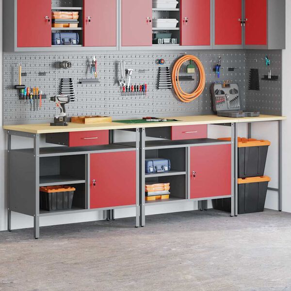 vidaXL Arbeidsbenksett med skuff 3 pcs Svart 255 x 55 x 85 cm St&aring;l