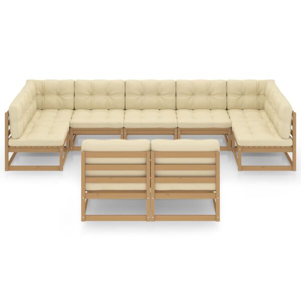 vidaXL Hagesofagruppe med puter 9 deler honningbrun heltre furu