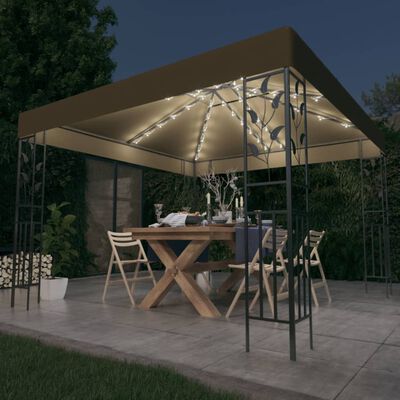 vidaXL Paviljong med LED-lysslynge 3x3 m gråbrun