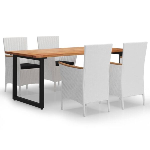 vidaXL Utend&oslash;rs spisestue med puter 5 deler polyrotting hvit