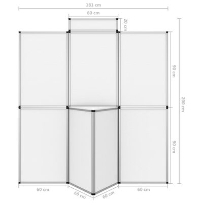 vidaXL Utstillingsvegg 8 paneler sammenleggbar med bord 181x200cm hvit