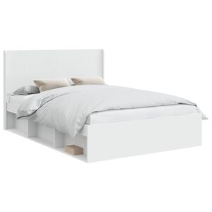 vidaXL Sengramme med oppbevaring og hodegavl Hvit 150 x 200 cm