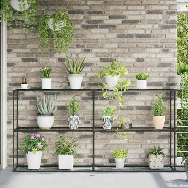 vidaXL 3-lags plantehylle Svart 400 x 32 x 104 cm St&aring;l
