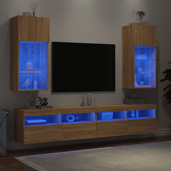 vidaXL TV-benker med LED-lys 2 stk sonoma eik 40,5x30x90 cm