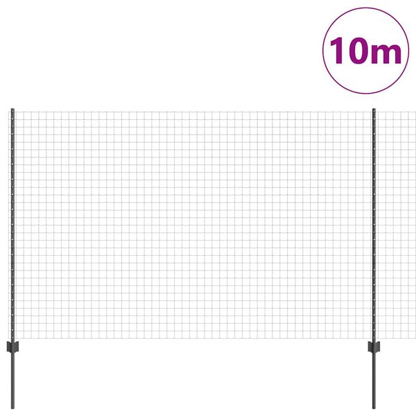vidaXL Gjerde med stolpe Gr&aring; 1,6 x 10 m St&aring;l og PVC