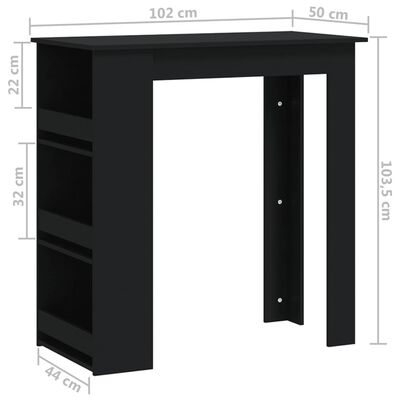 vidaXL Barbord med oppbevaringsstativ svart 102x50x103,5 cm sponplate