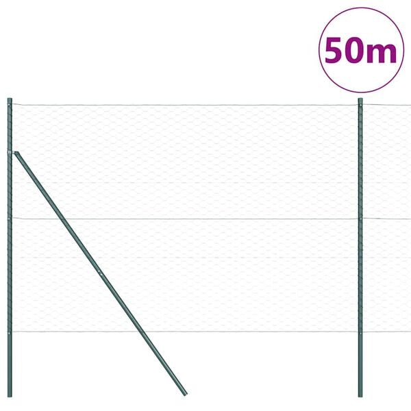 vidaXL Gjerdep&aring;le gr&oslash;nn 50 x 1,5 m (50 mm mesh) St&aring;l og PVC