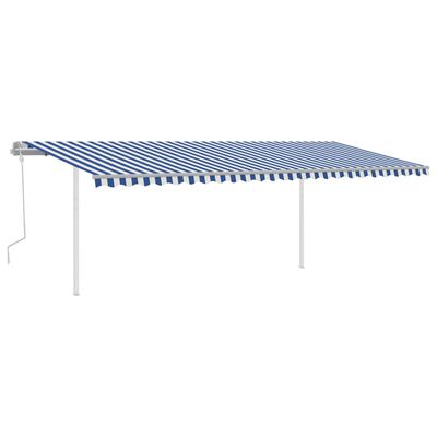 vidaXL Manuell uttrekkbar markise med stolper 6x3 m blå og hvit