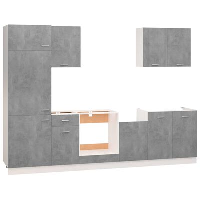 vidaXL Kjøkkenskapsett 7 deler betonggrå sponplate