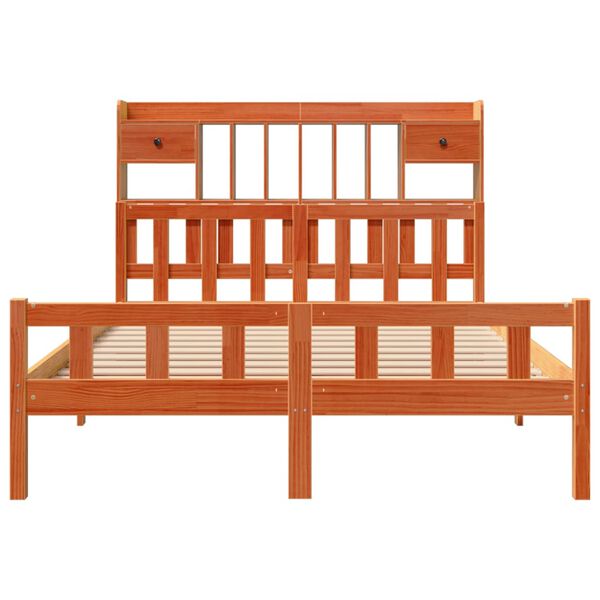 vidaXL Seng med bokhylle uten madrass voksbrun 150x200 cm heltre furu